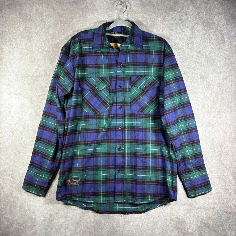 The Vermont Flannel Co. Shirt Mens Medium Green Plaid Button Up Long Sleeve NEW